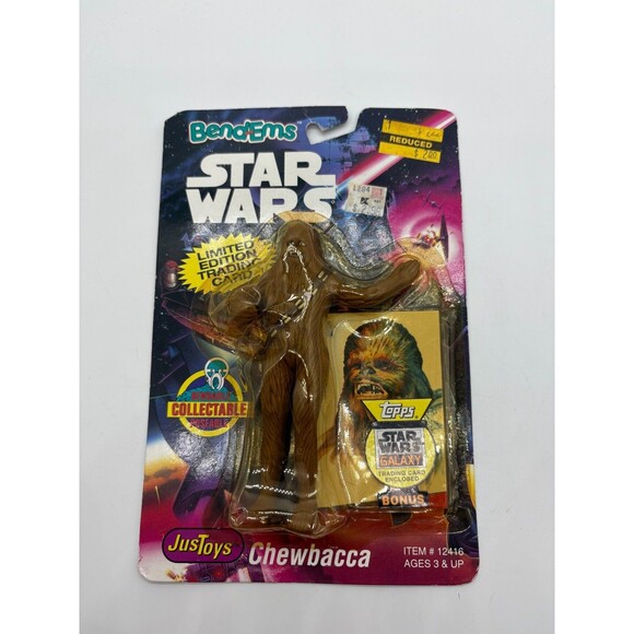 VINTAGE STAR WARS Bend-Ems CHEWBACCA Figure Just Toys MOC Sealed Topps Card - Picture 1 of 2